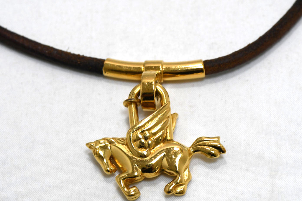 Hermes Cadena Gold Pegasus with Choker necklace bag charm horse motif lock