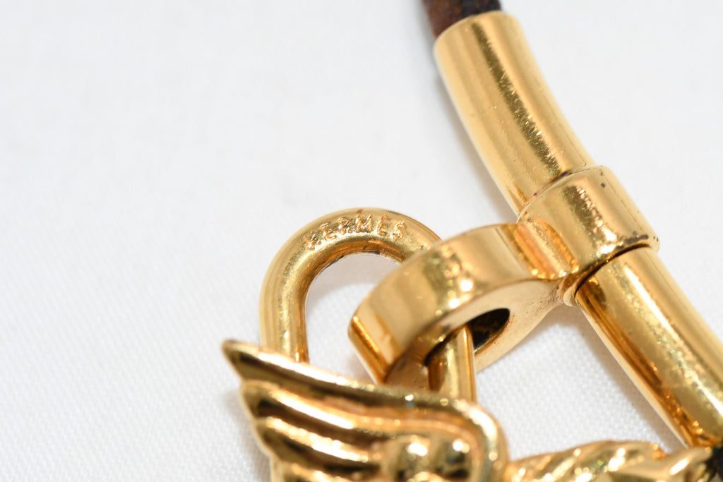 Hermes Cadena Gold Pegasus with Choker necklace bag charm horse motif lock