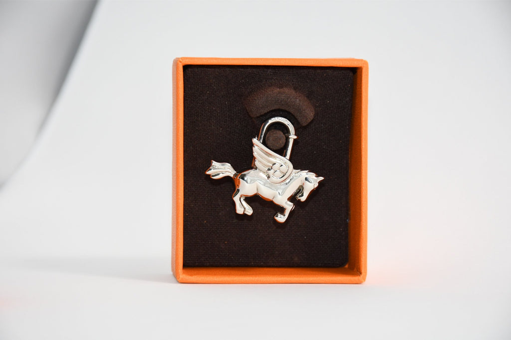 Hermes Cadena Silver Pegasus Horse Motif bag charm lock M510