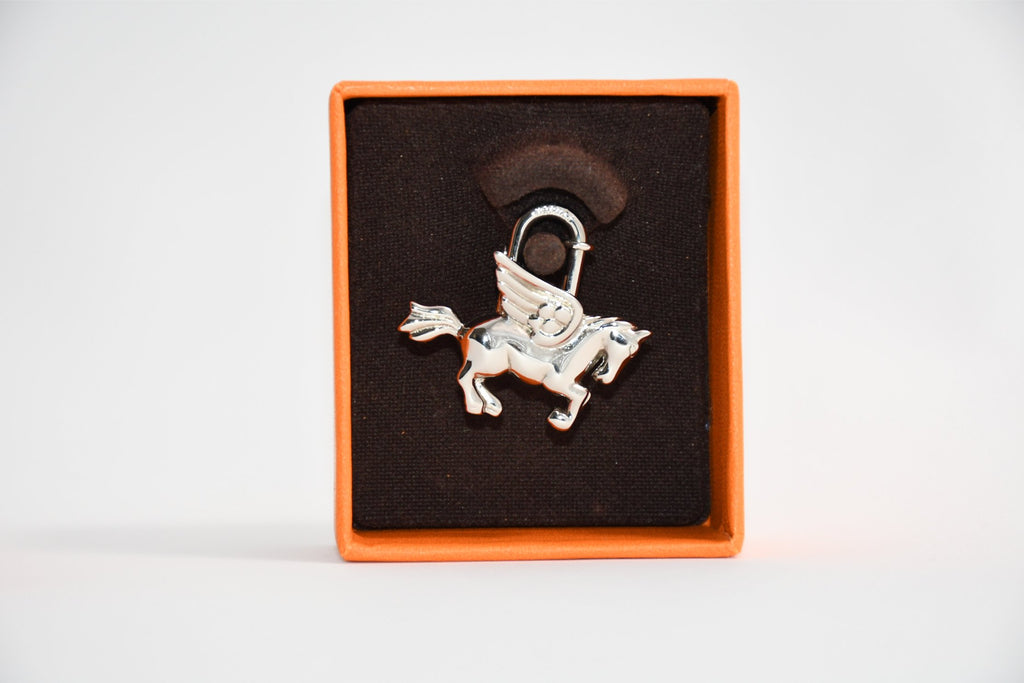 Hermes Cadena Silver Pegasus Horse Motif bag charm lock M510