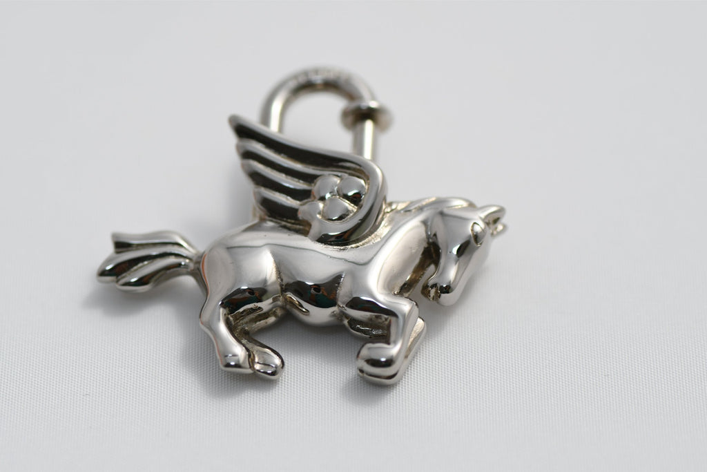 Hermes Cadena Silver Pegasus Horse Motif bag charm lock M510