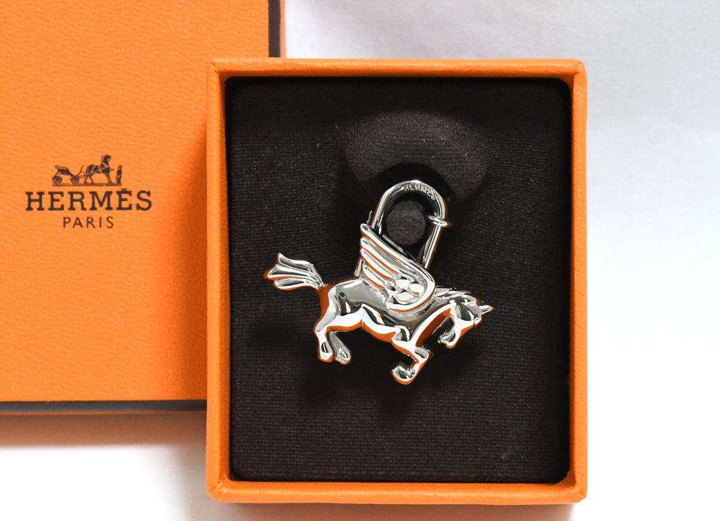Hermes Cadena Silver Pegasus Horse Motif bag charm lock NEW