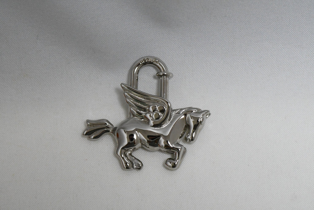 Hermes Cadena Silver Pegasus Horse Motif bag charm lock NEW
