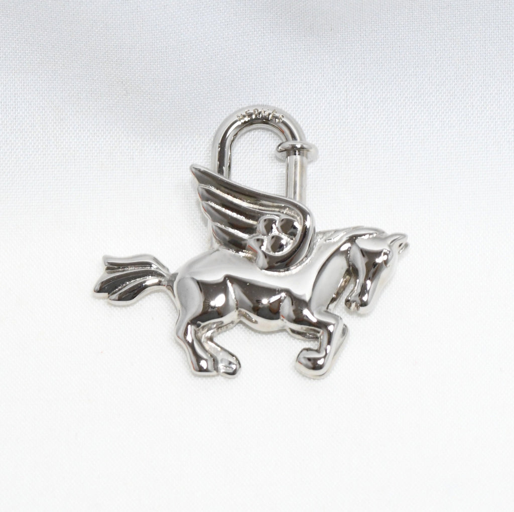 Hermes Cadena Silver Pegasus Horse Motif bag charm lock NEW