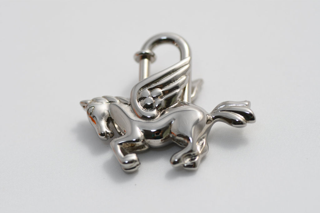 Hermes Cadena Silver Pegasus Horse Motif bag charm lock MINT AU58