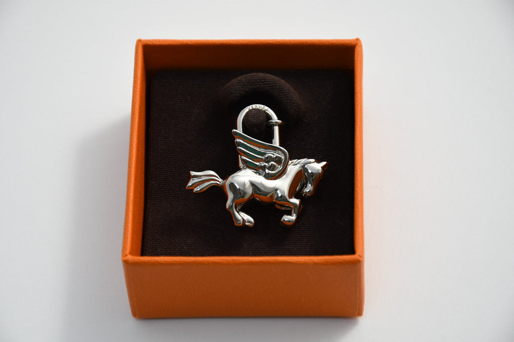 Hermes Cadena Silver Pegasus Horse Motif bag charm lock MINT AU58