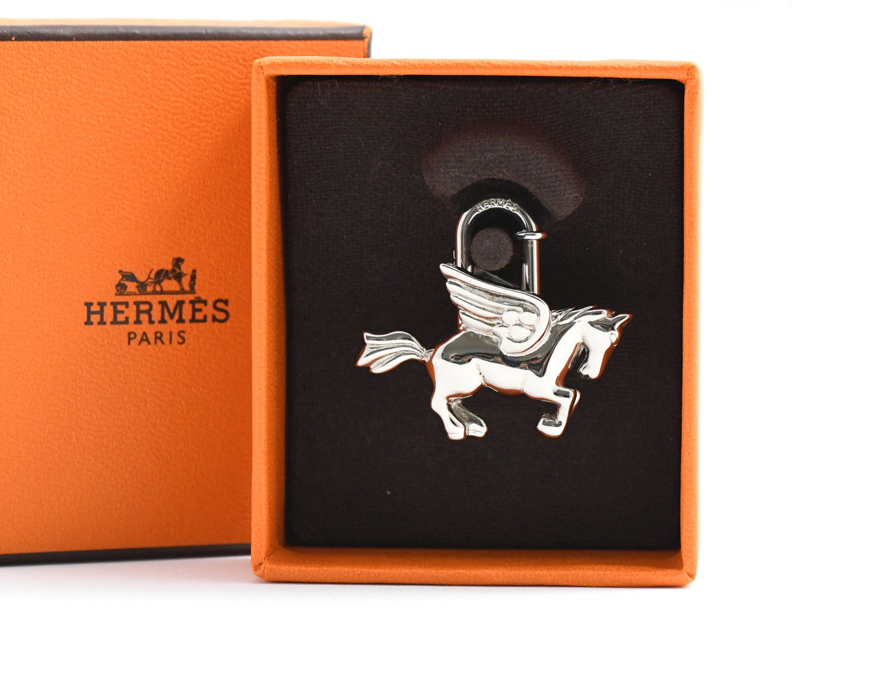 Hermes Cadena Silver Pegasus Horse Motif bag charm lock MINT AU58