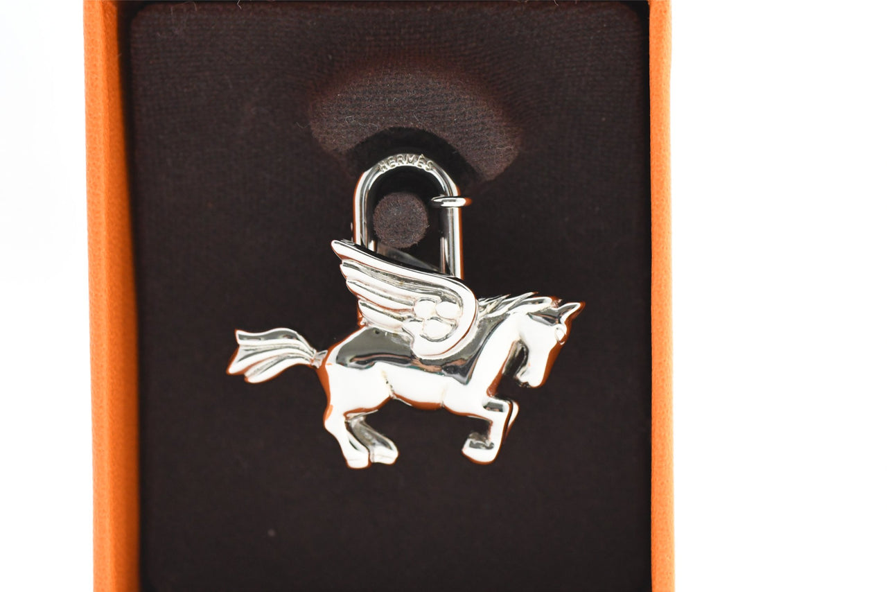 Hermes Cadena Silver Pegasus Horse Motif bag charm lock MINT AU58