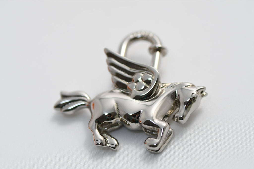 Hermes Cadena Silver Pegasus Horse Motif bag charm lock MINT AU58