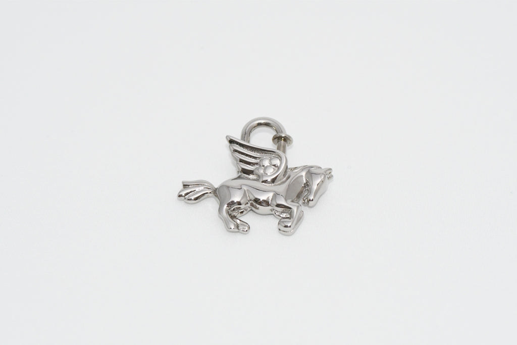 Hermes Cadena Silver Pegasus Horse Motif bag charm lock MINT 04