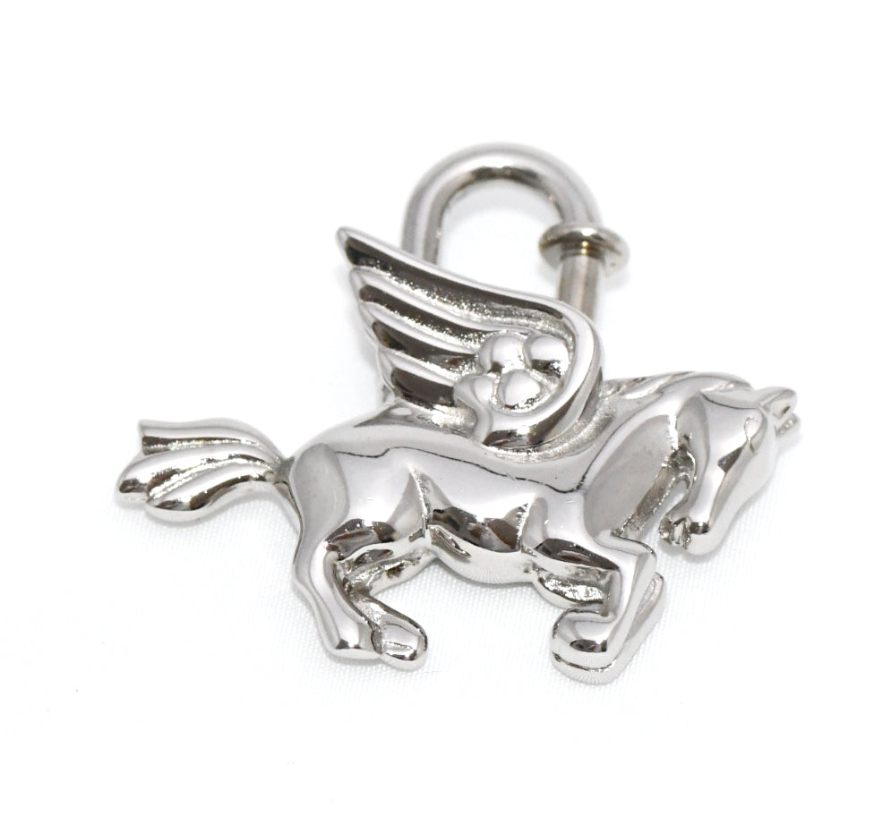 Hermes Cadena Silver Pegasus Horse Motif bag charm lock MINT 04