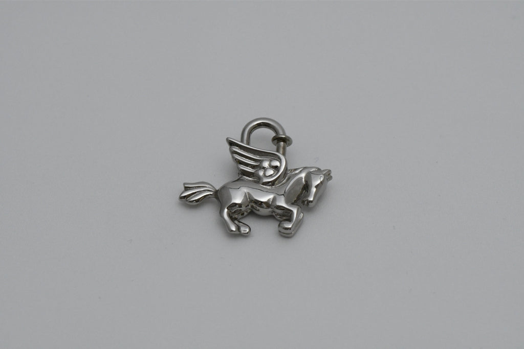 Hermes Cadena Silver Pegasus Horse Motif bag charm lock MINT 04