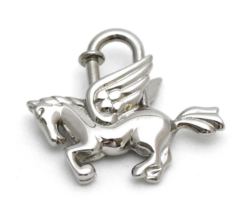Hermes Cadena Silver Pegasus Horse Motif bag charm lock MINT 04