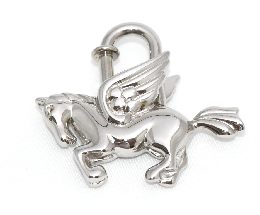 Hermes Cadena Silver Pegasus Horse Motif bag charm lock MINT 04