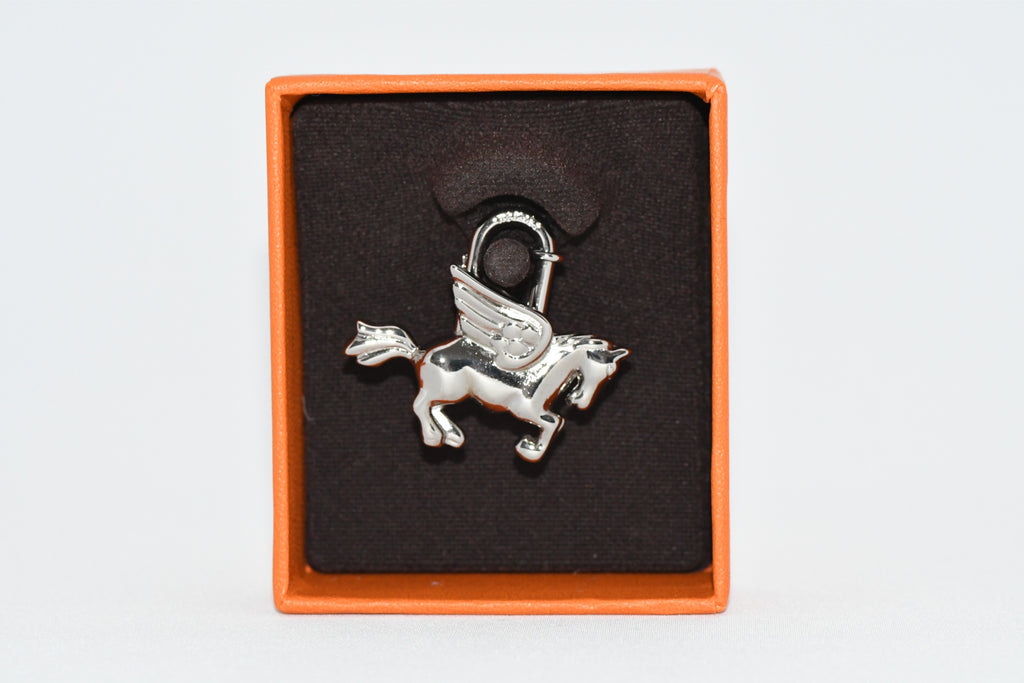Hermes Cadena Silver Pegasus Horse Motif bag charm lock NEW 059