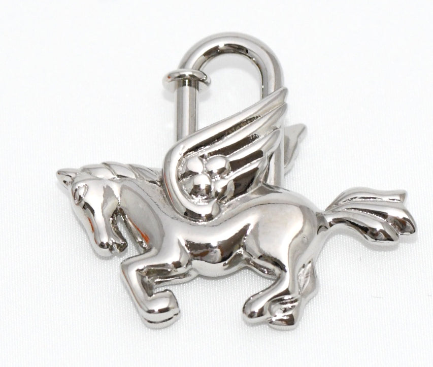 Hermes Cadena Silver Pegasus Horse Motif bag charm lock NEW 059