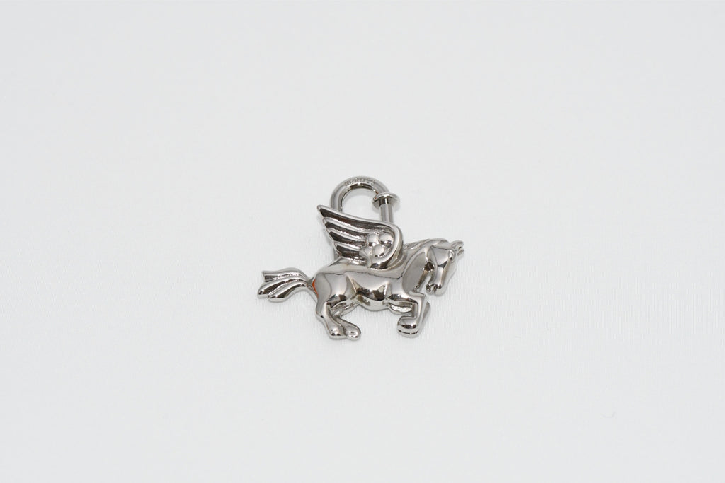 Hermes Cadena Silver Pegasus Horse Motif bag charm lock NEW 059