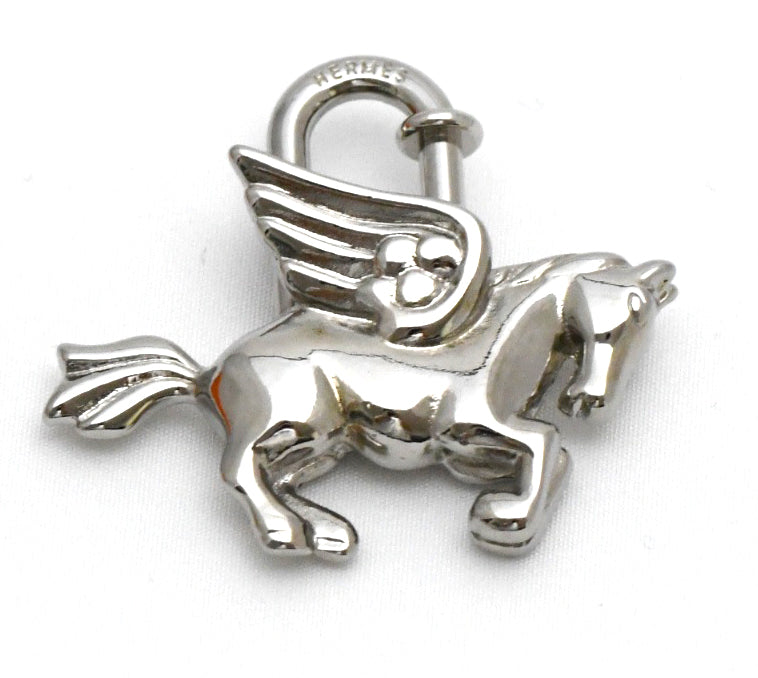 Hermes Cadena Silver Pegasus Horse Motif bag charm lock NEW 059