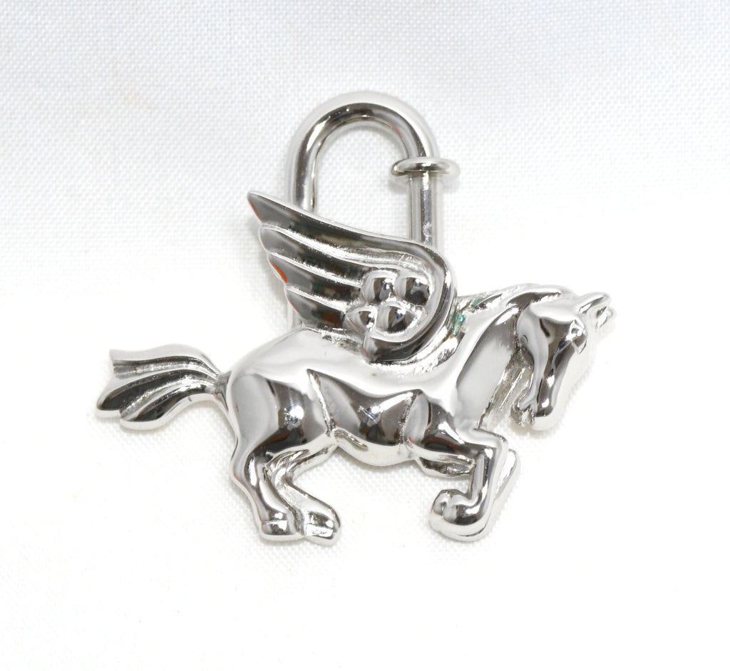 Hermes Cadena Silver Pegasus horse motif bag charm lock Ex+