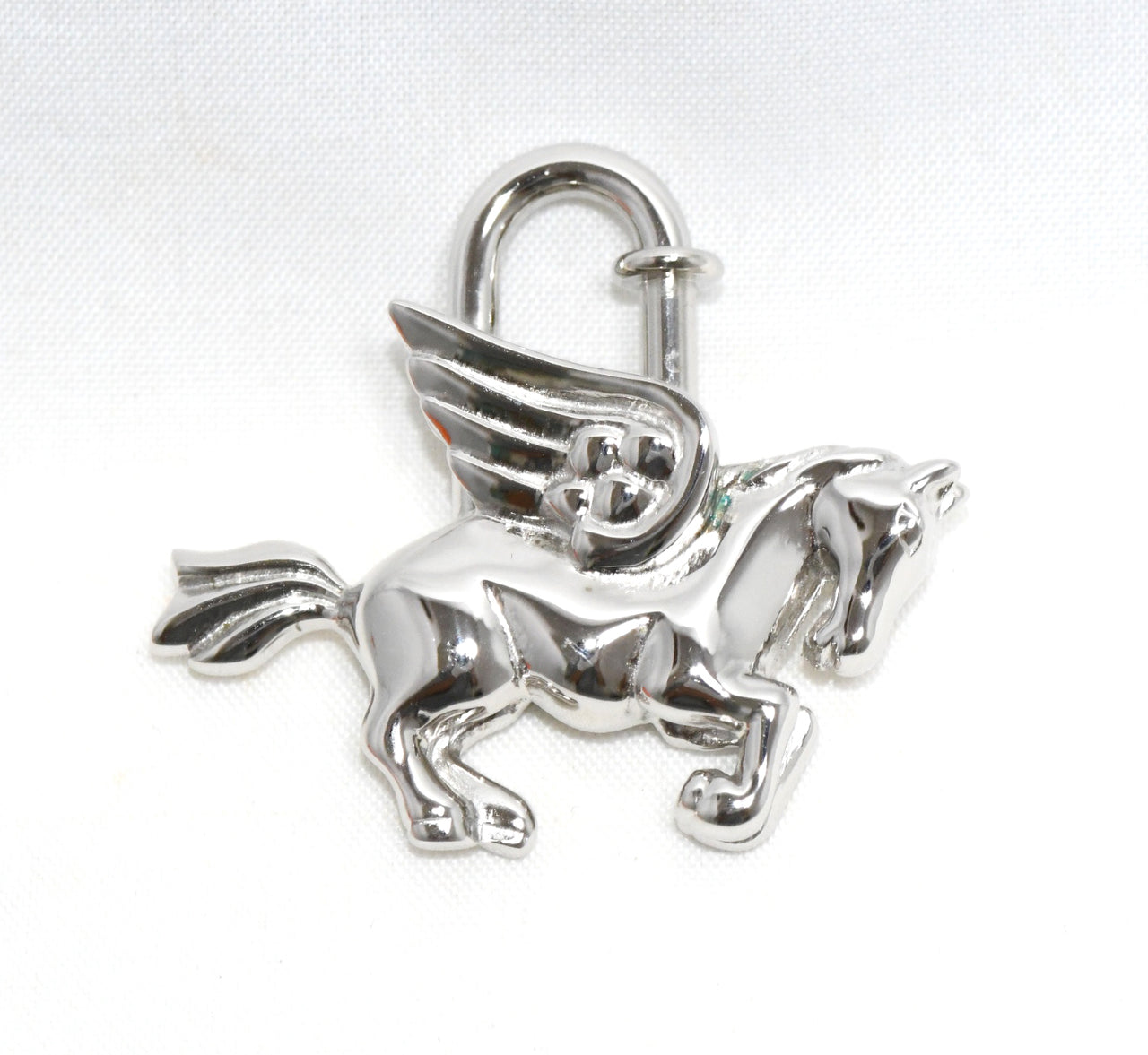 Hermes Cadena Silver Pegasus horse motif bag charm lock Ex+