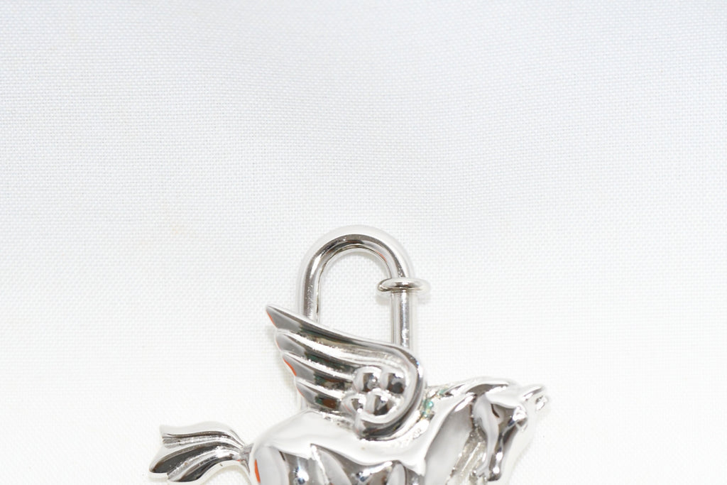 Hermes Cadena Silver Pegasus horse motif bag charm lock Ex+