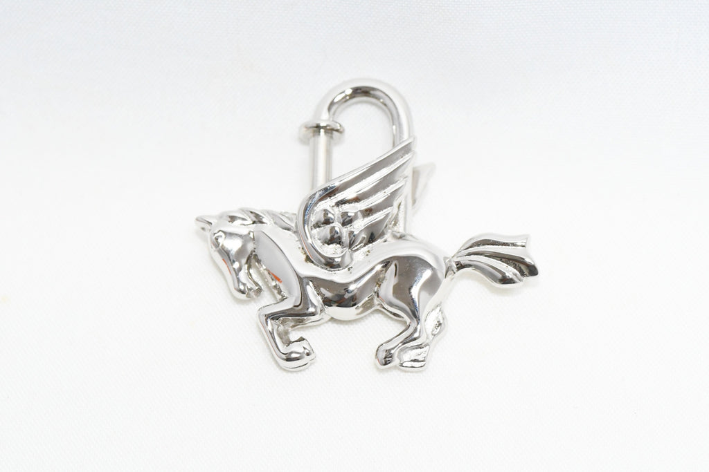 Hermes Cadena Silver Pegasus horse motif bag charm lock Ex+