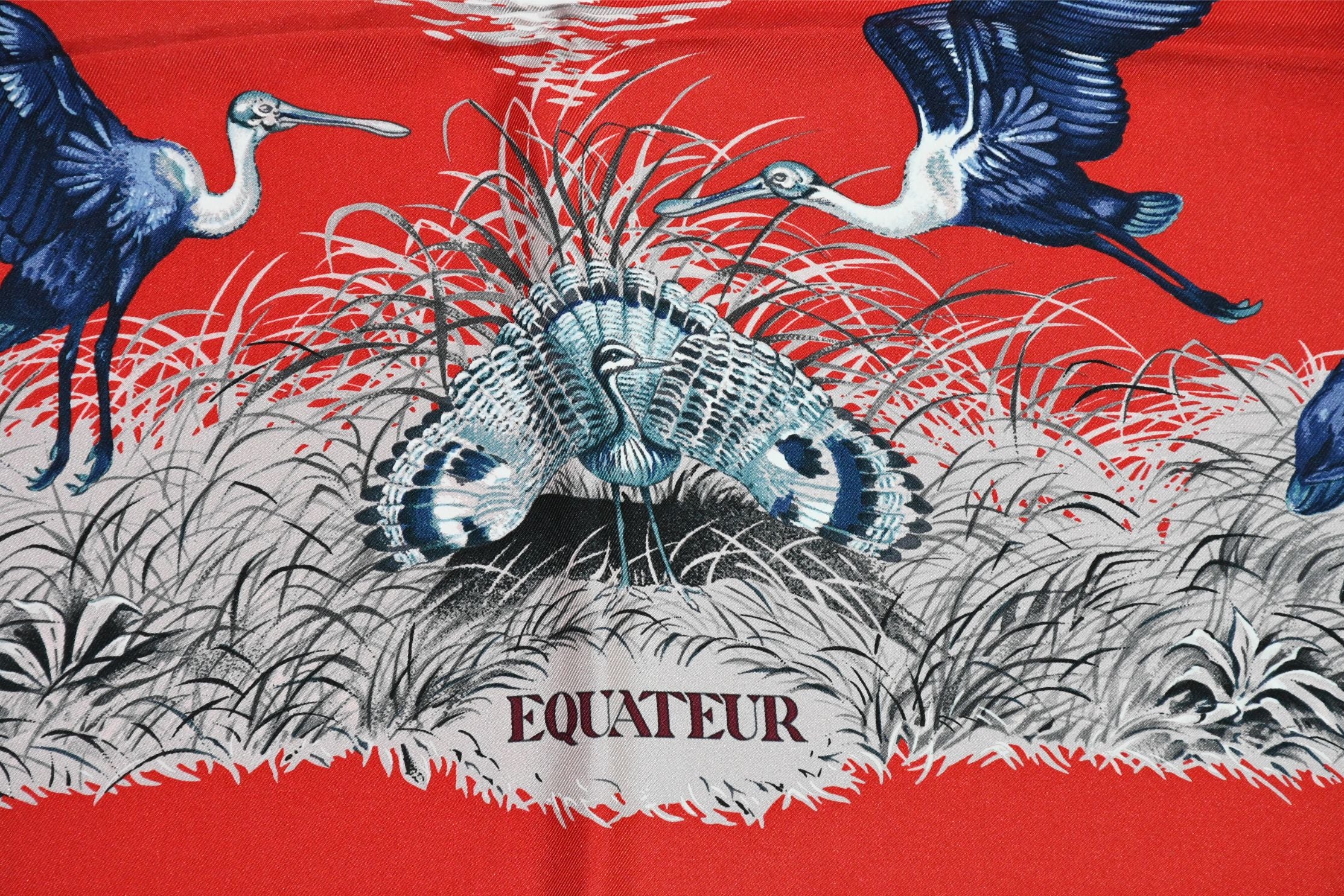 Hermes Carre Wash Scarf EQUATEUR 90 cm silk red Carre panther