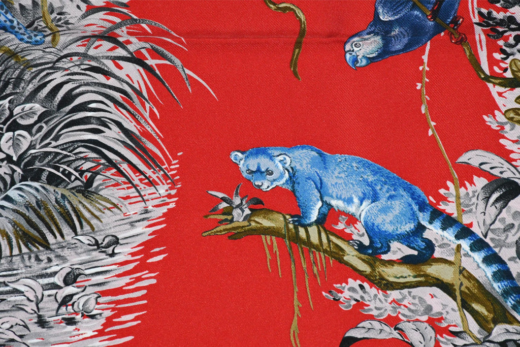 Hermes Carre Wash Scarf EQUATEUR 90 cm silk red Carre panther jaguar cheetah
