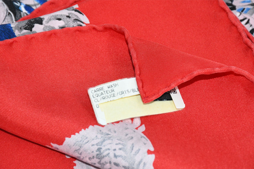 Hermes Carre Wash Scarf EQUATEUR 90 cm silk red Carre panther jaguar cheetah