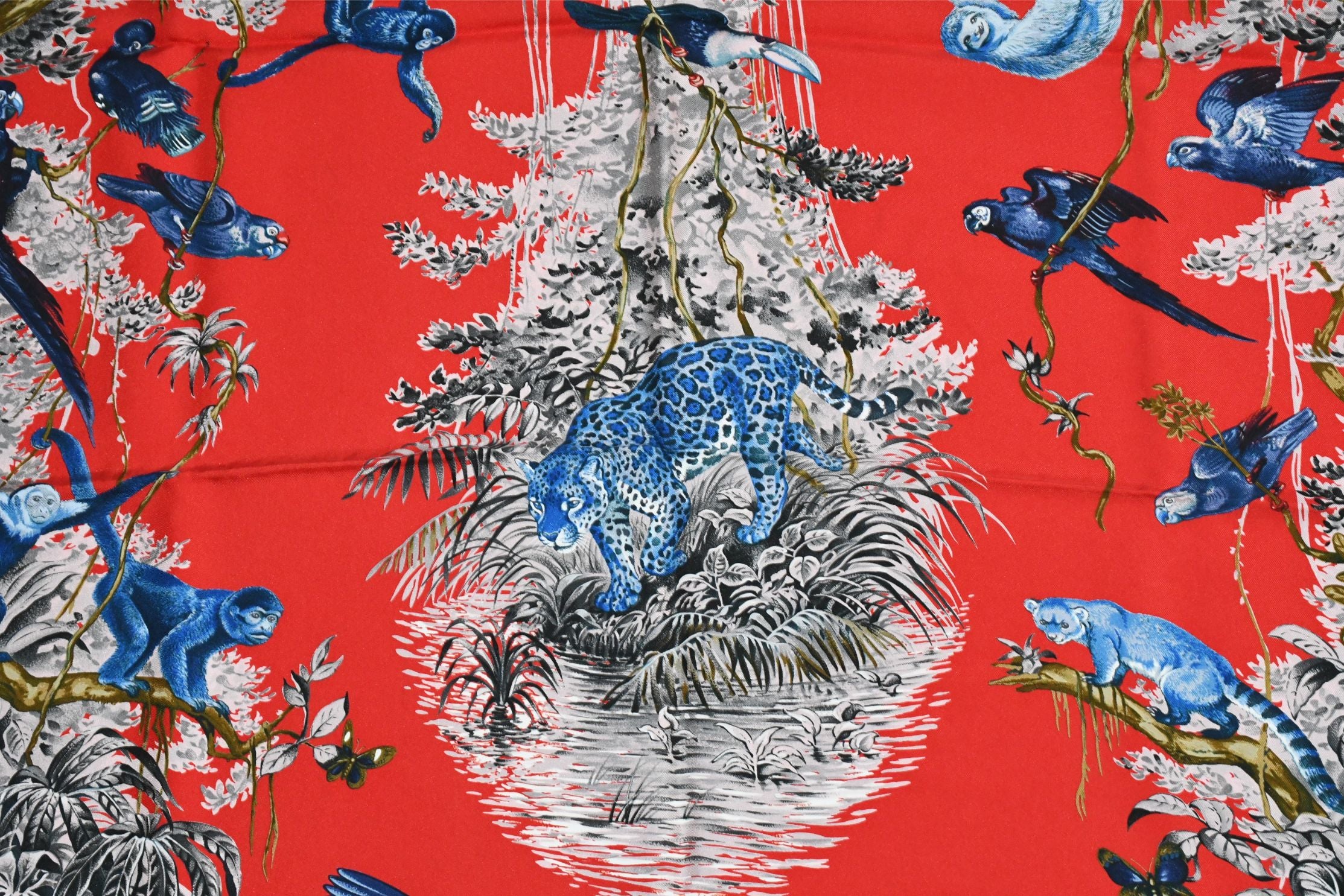 Hermes Carre Wash Scarf EQUATEUR 90 cm silk red Carre panther