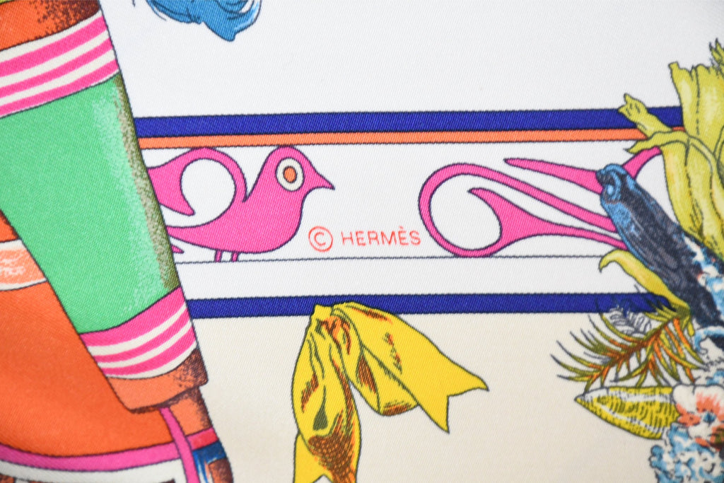 Hermes Carre Wash Scarf Kachina by Kermit Oliver 90 cm silk native white pink