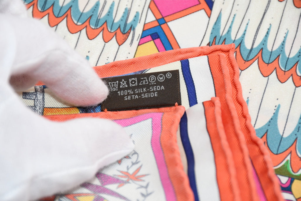 Hermes Carre Wash Scarf Kachina by Kermit Oliver 90 cm silk native white pink