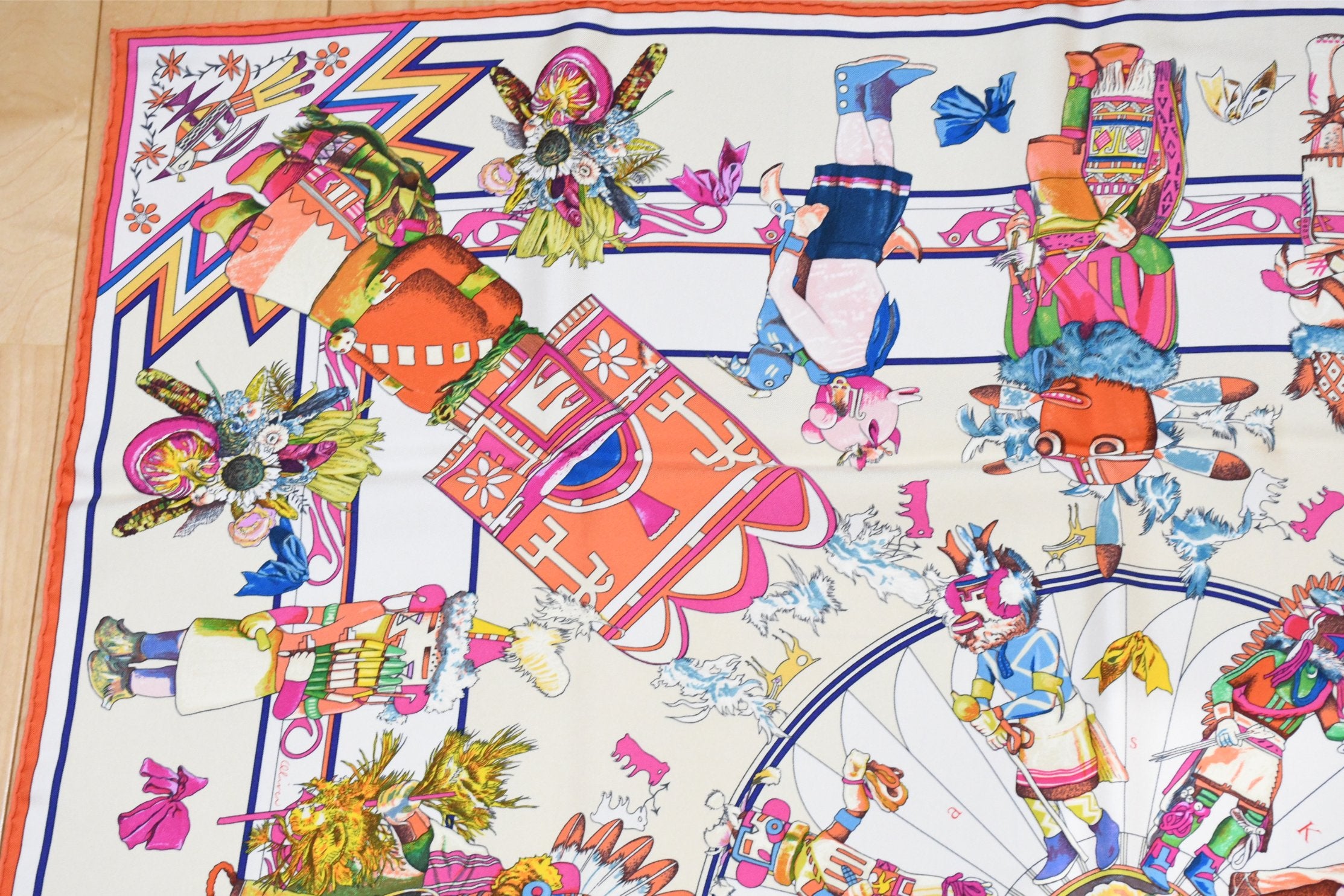 Hermes Carre Wash Scarf Kachina by Kermit Oliver 90 cm silk native