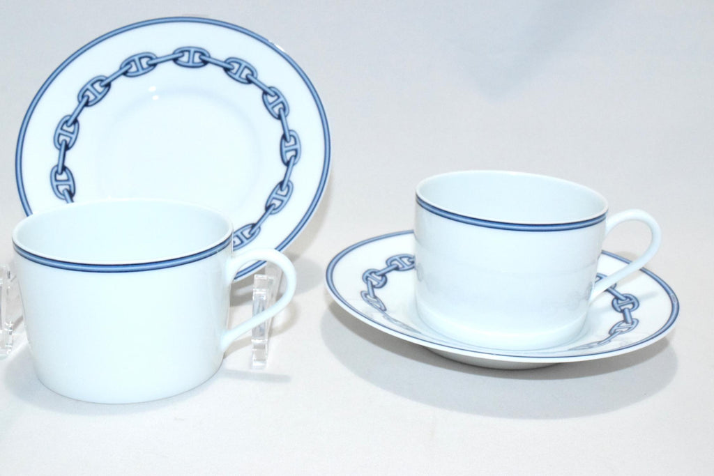 Hermes Chaine D'ancre Demitasse Cup and Saucer 2 set Blue Espresso Dinnerware M21