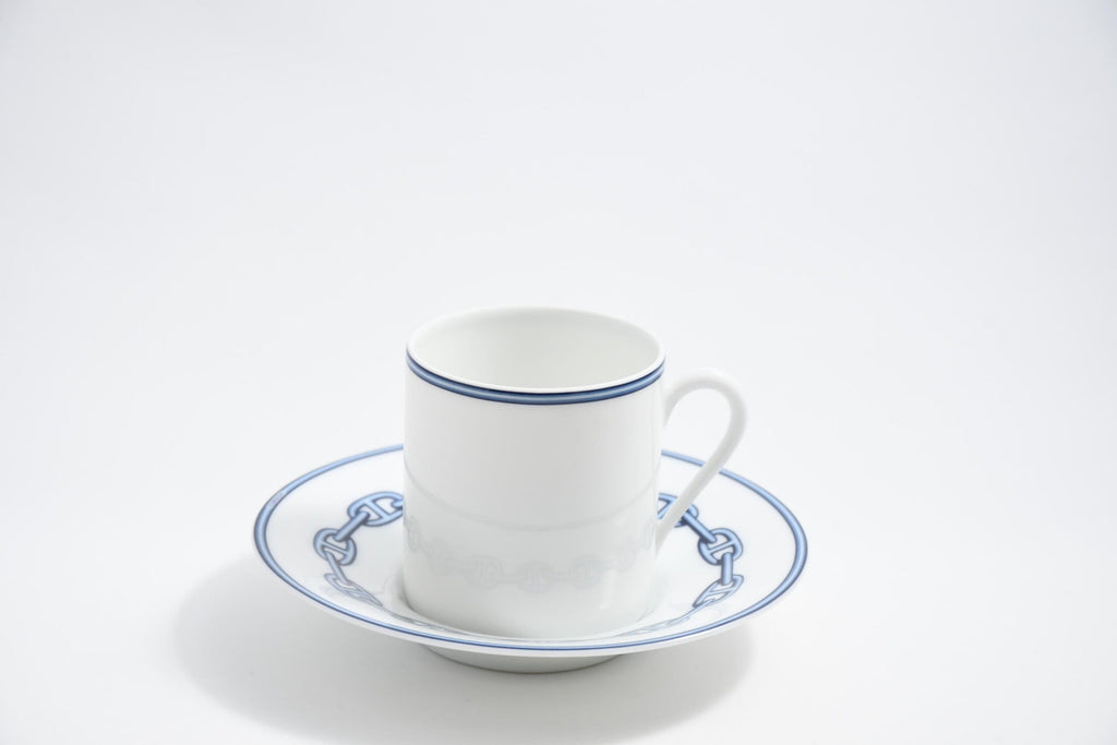 Hermes Chaine D'ancre Demitasse Cup and Saucer 2 Set blue tableware Espresso