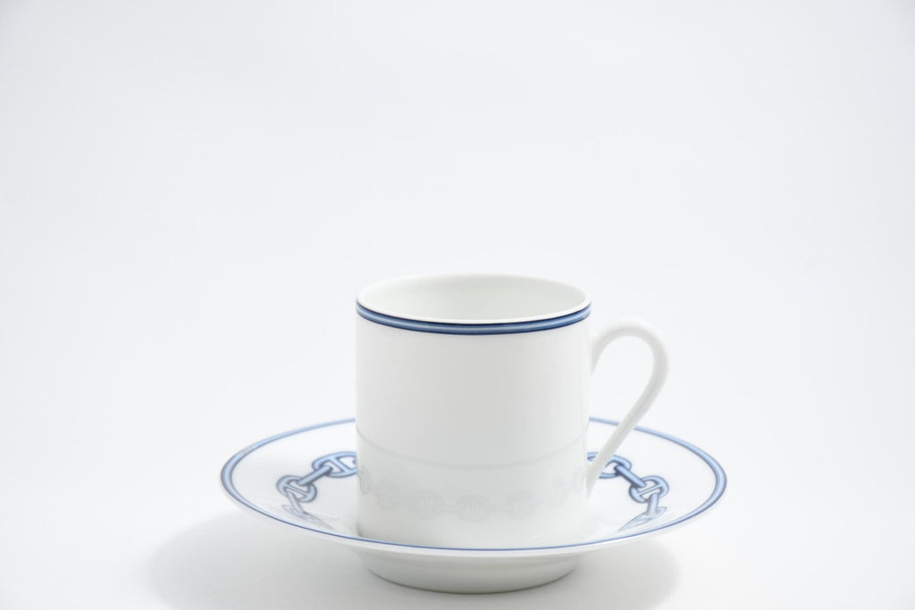 Hermes Chaine D'ancre Demitasse Cup and Saucer 2 Set blue tableware Espresso