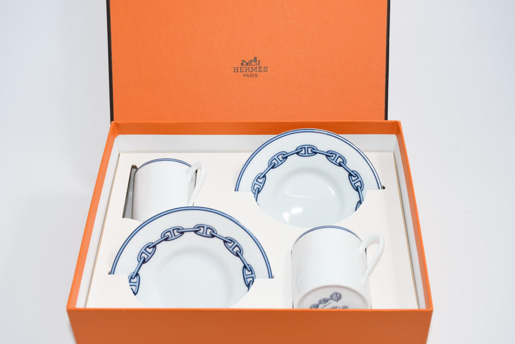 Hermes Chaine D'ancre Demitasse Cup and Saucer 2 Set blue tableware Espresso