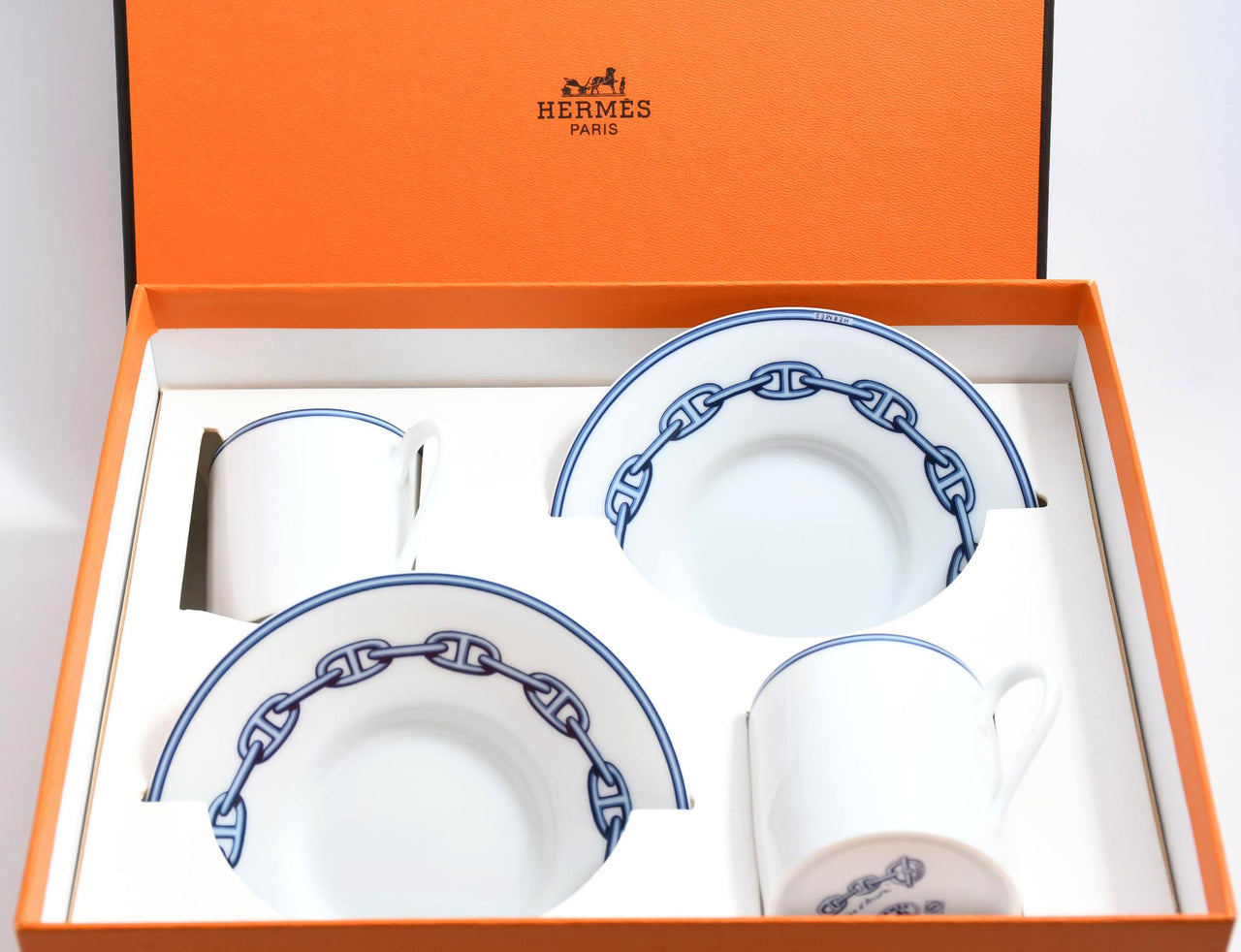 Hermes Chaine D'ancre Demitasse Cup and Saucer 2 Set blue tableware Espresso