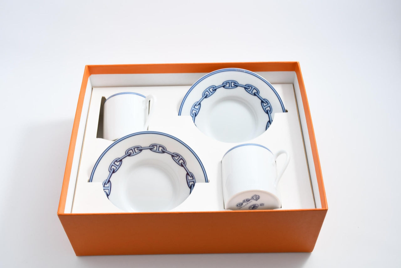 Hermes Chaine D'ancre Demitasse Cup and Saucer 2 Set blue tableware Espresso