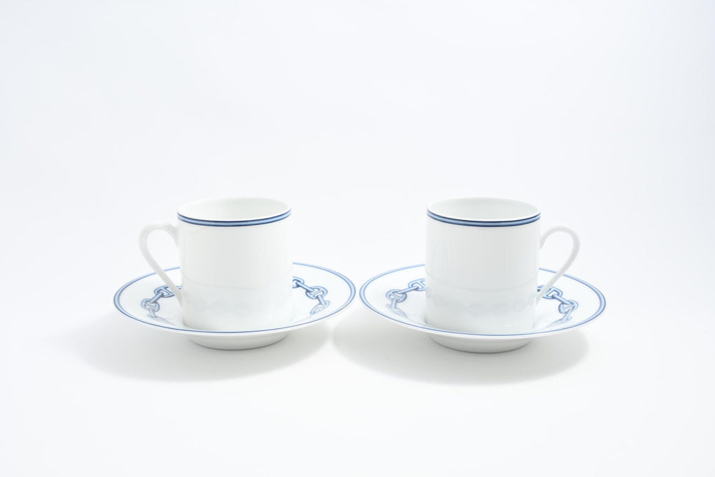 Hermes Chaine D'ancre Demitasse Cup and Saucer 2 Set blue tableware Espresso