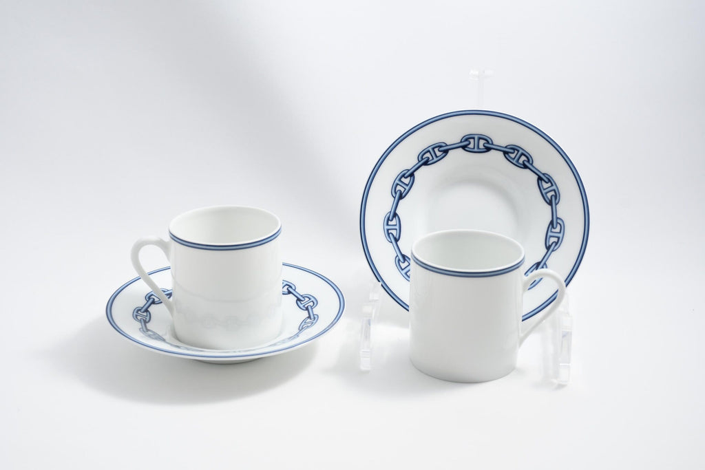 Hermes Chaine D'ancre Demitasse Cup and Saucer 2 Set blue tableware Espresso