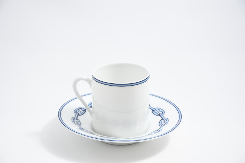 Hermes Chaine D'ancre Demitasse Cup and Saucer 2 Set blue tableware Espresso
