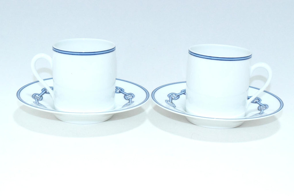 Hermes Chaine D'ancre Demitasse Cup and Saucer 2 set Blue Espresso Dinnerware M21