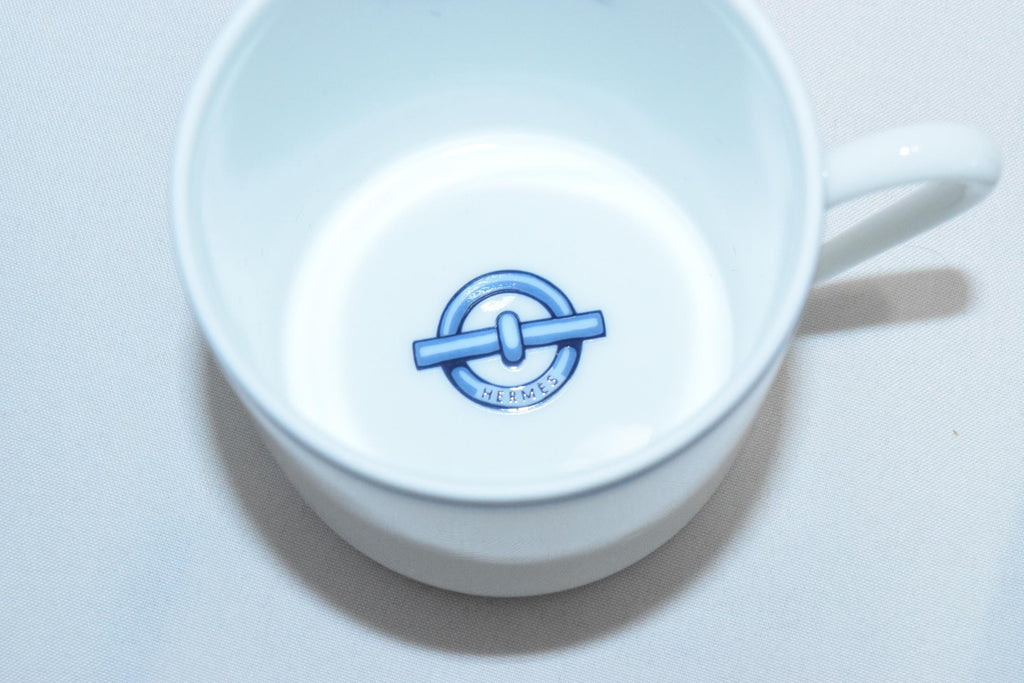 Hermes Chaine D'ancre Demitasse Cup and Saucer 2 set Blue Espresso Dinnerware M21