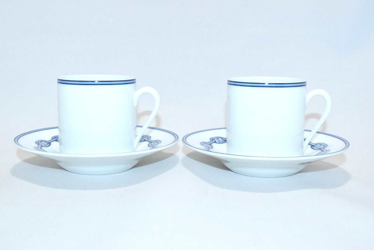 Hermes Chaine D'ancre Demitasse Cup and Saucer 2 set Blue Espresso Dinnerware M21