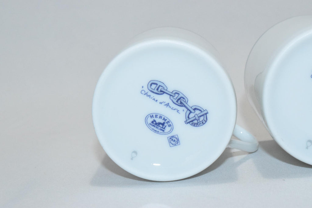Hermes Chaine D'ancre Demitasse Cup and Saucer 2 set Blue Espresso Dinnerware M21