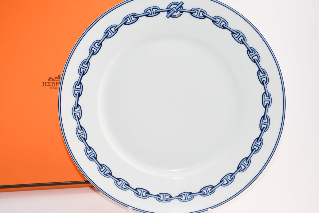 Hermes Chaine D'ancre Dinner Plate 27 cm blue porcelain dinnerware 10.6” 001