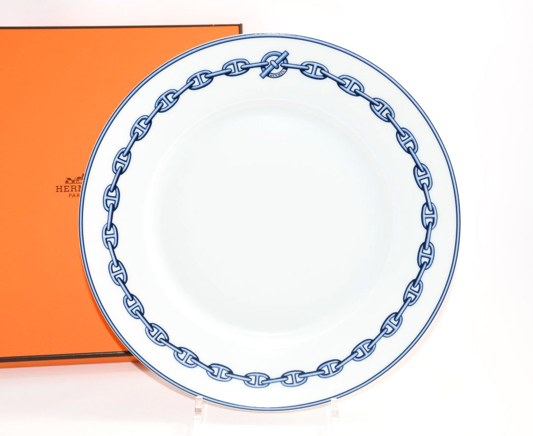 Hermes Chaine D'ancre Dinner Plate 27 cm blue porcelain dinnerware 10.6” 001