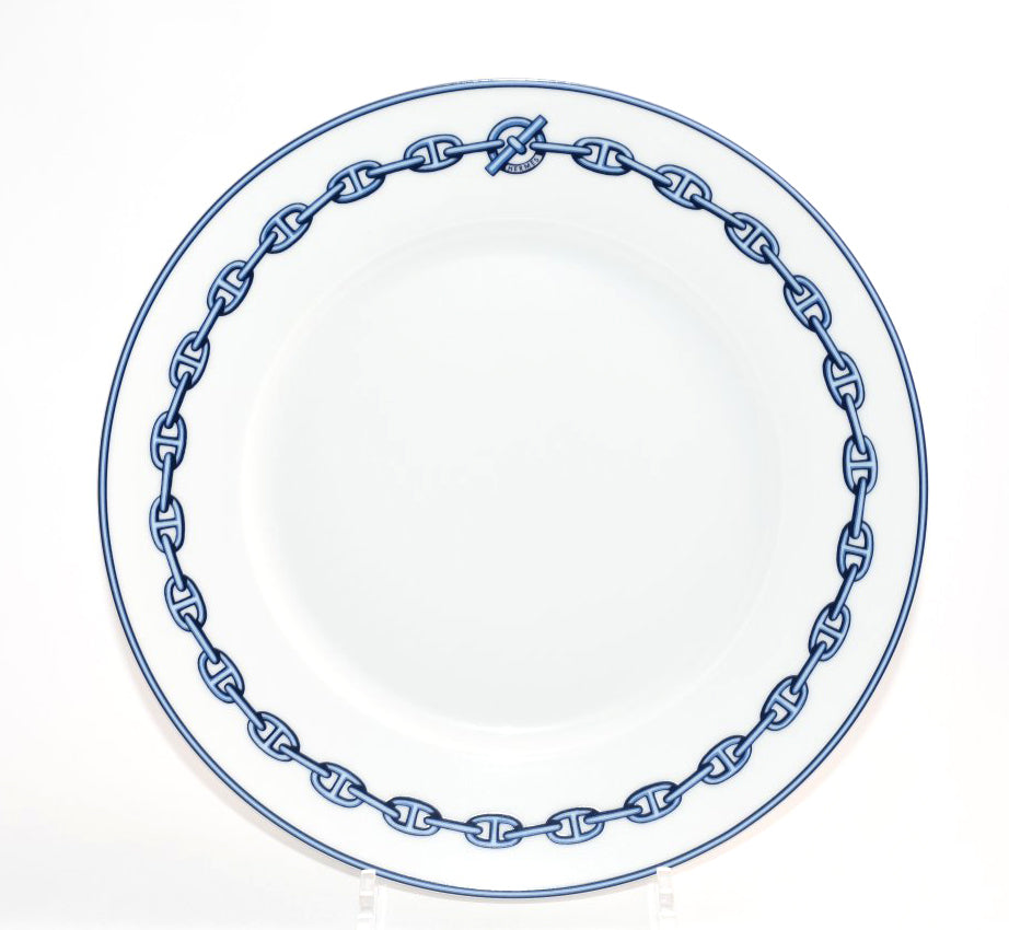 Hermes Chaine D'ancre Dinner Plate 27 cm blue porcelain dinnerware 10.6” 001
