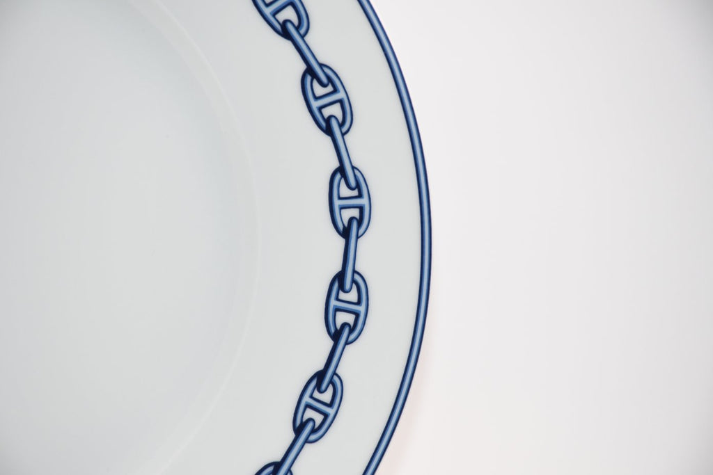 Hermes Chaine D'ancre Dinner Plate 27 cm blue porcelain dinnerware 10.6” 001